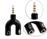 U-Shape Converter- 3.5mm Audio Splitter For Headphone and Microphone- Black
