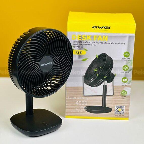 Awei F23 Portable USB Rechargeable Desk Fan (4000mAh)- Black Color - Image 2