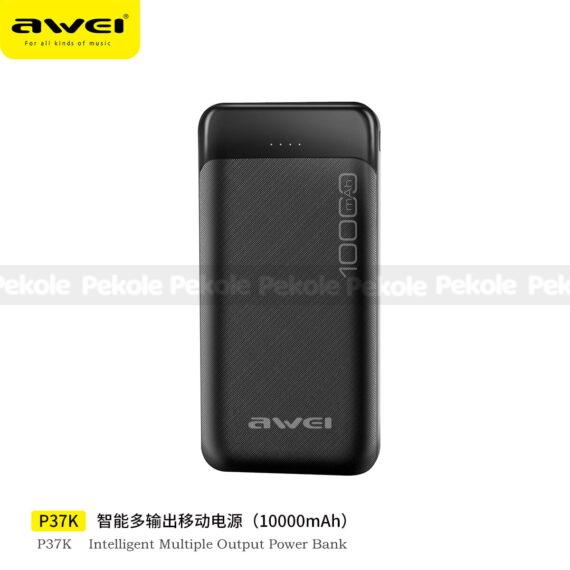 Awei P37K 10000mAh Fast Charging Power Bank- Black Color