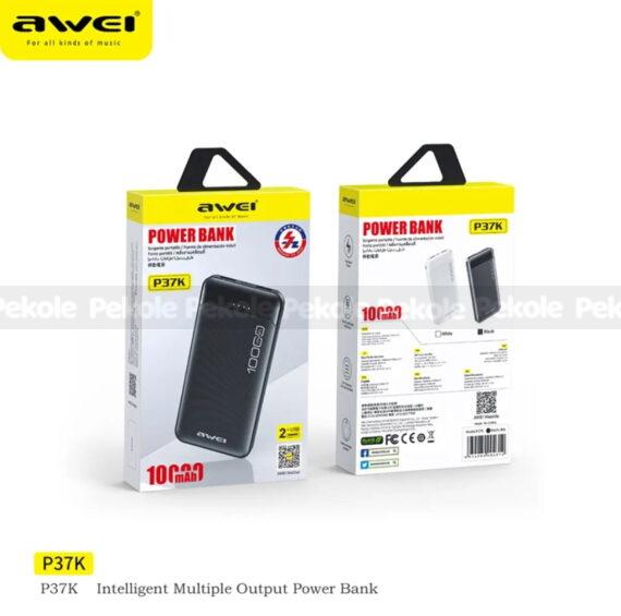 Awei P37K 10000mAh Fast Charging Power Bank- Black Color - Image 2