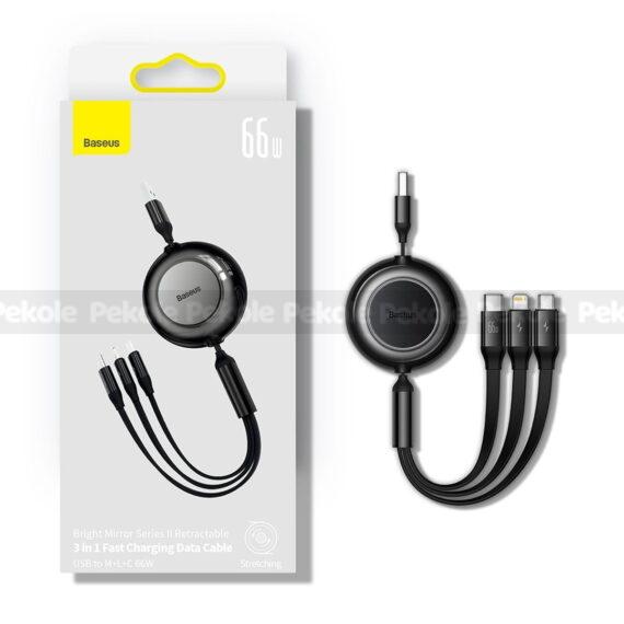 Baseus 66W Retractable 3-in-1 Fast Charging Data Cable USB to M+L+C 3.5A