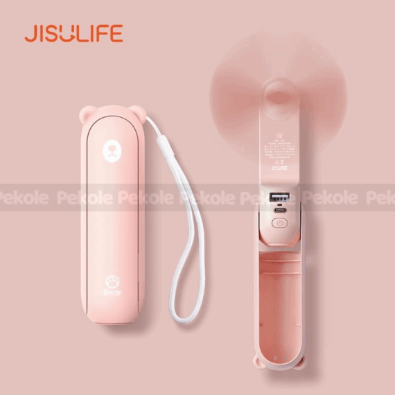 JISULIFE F8X Mini Fan Portable Fan & Power Bank (Upgrade Version)- Pink Color - Image 2