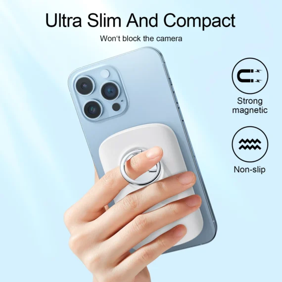 Joyroom JR-W030 20W 6000mAh Magnetic Wireless Power Bank with Ring Holder- White Color - Image 2