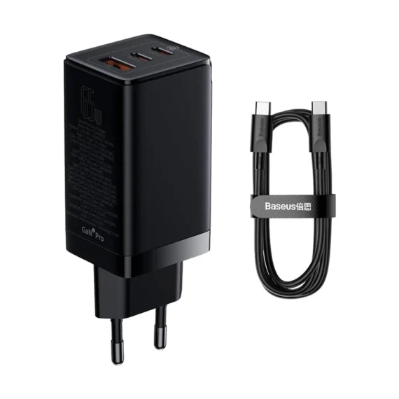 BASEUS GaN3 Pro Fast Charger 65W with Type-C + USB A (CCGAN65E3) - Image 2