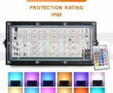 RGB LED Flood Light- Remote Controlled IP66 Waterproof Landscape & Outdoor Lighting (50W, AC220V) - Black Color