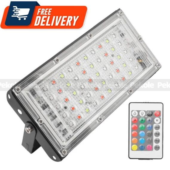 RGB LED Flood Light- Remote Controlled IP66 Waterproof Landscape & Outdoor Lighting (50W, AC220V) - Black Color - Image 2