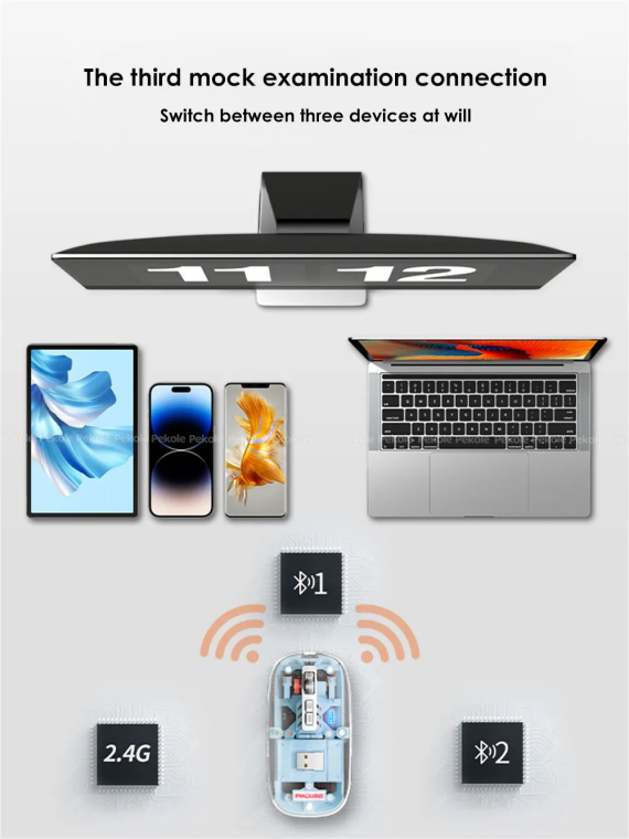 GearUP WM30 Transparent Crystal 2.4G + Bluetooth Magnetic Wireless Mouse- Gray Color - Image 2