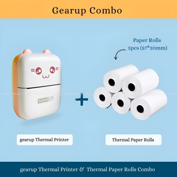 Gearup Thermal Printer & Thermal Paper Rolls Combo – Pink Color