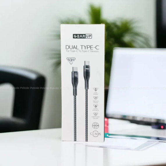GearUP CC6015 Type-C to C 60W PD Fast Charging & Data Cable – 1.5m