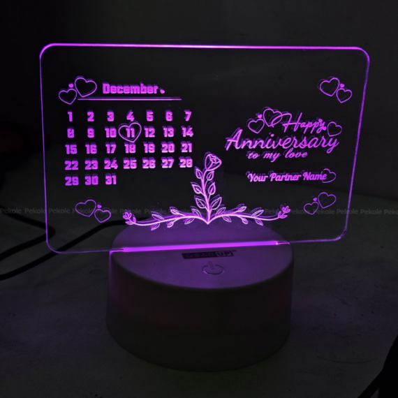 Customizable Acrylic Multicolor Night Lamp – Anniversary – White