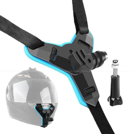 Helmet Chin Mount and Mobile Holder For Smartphone & Action Camera- Black & Blue - Image 2