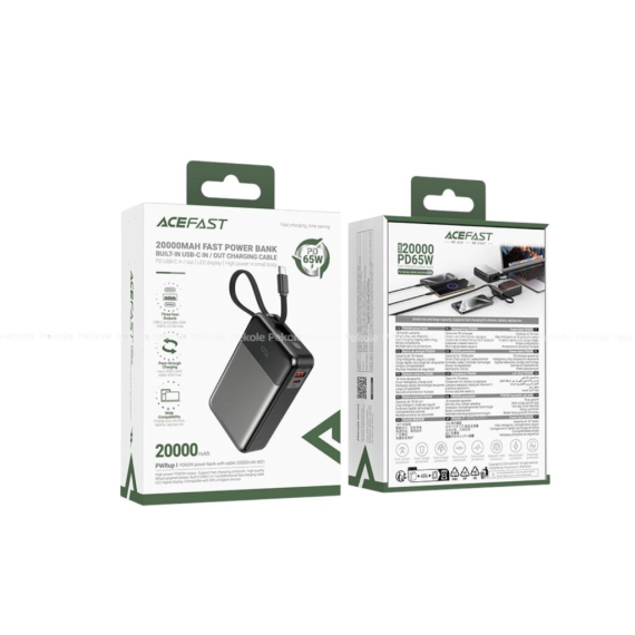 ACEFAST M21 20000mAh PD65W Fast Charging Power Bank with Built-in USB-C Cable - Image 3
