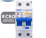 TOMZN RCBO TOB1L-63H 2P 63A 230V AC 50Hz/60Hz Residual Current Circuit breaker with over current and Leakage protection RCBO