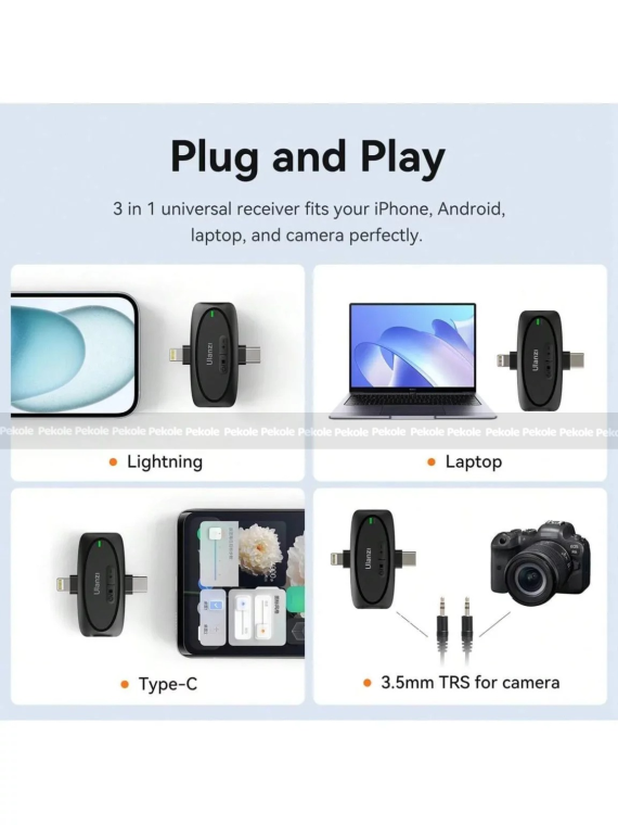 Ulanzi V6 3-in-1 Wireless Lavalier Microphone for iPhone, Android, Tablet & Camera - Image 3