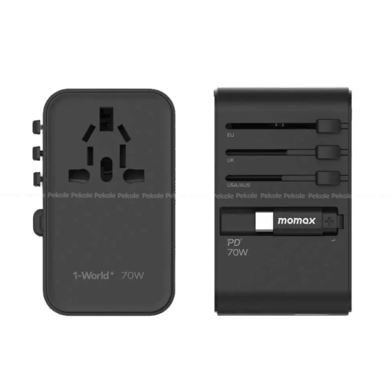 Momax 1-World+ 70W GaN 3 Port + AC Travel Adapter with USB-C Cable - Image 2