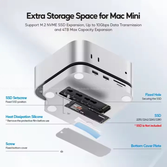 PULWTOP Mac mini M4/M4 Pro Hub Stand Dock with External Storage Upgrade M.2 SSD Enclosure(SSD NOT Included) - Image 3