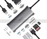 WIWU Alpha A11312H 11-in-1 USB Hub Type-C VGA RJ-45 Dual HDMI Port