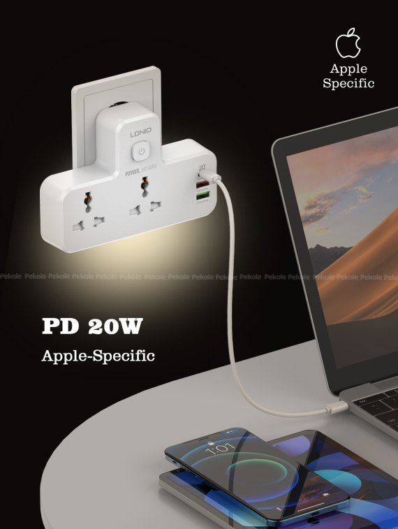 LDNIO SC2311 20W 3-Port USB Charger Extension Power Strip - Image 2