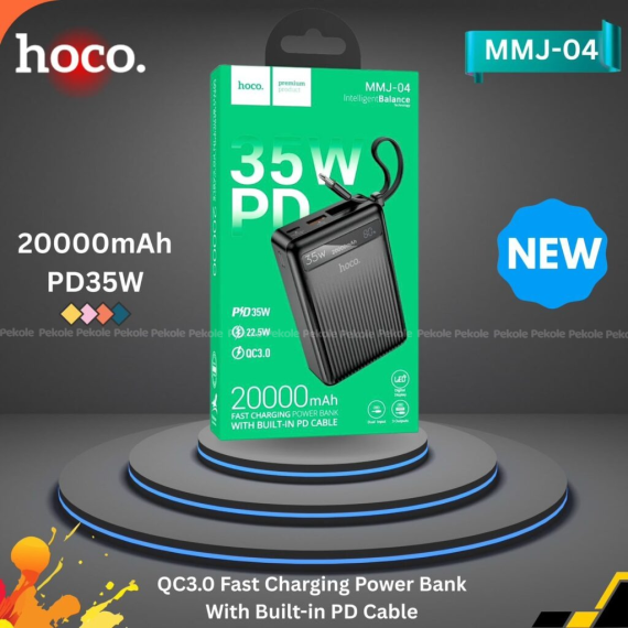 Hoco MMJ-04 20000mAh 35W PD Fast Charging Power Bank with Built-in Type-C Cable