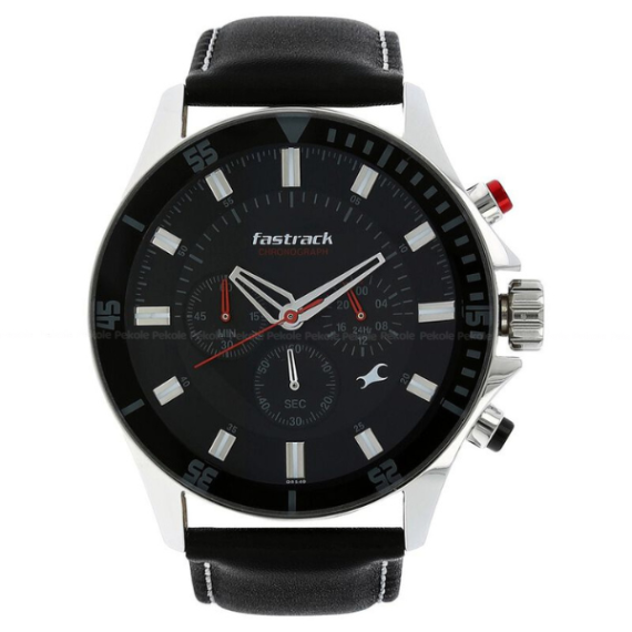 Fastrack NP3072SL02 Big Time Quartz Chronograph White Dial Leather Strap Watch