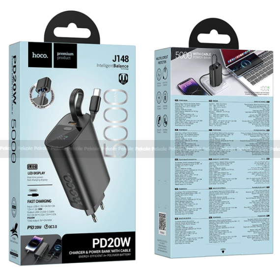 Hoco J148 Handy PD20W 5000mAh Power Bank EU plug – Black - Image 2