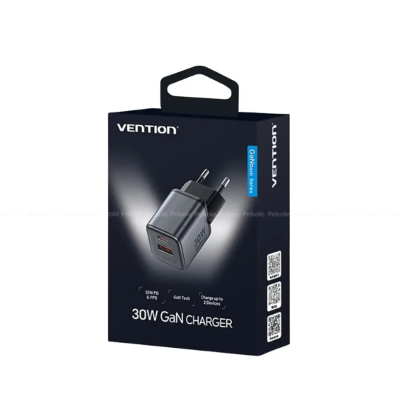 Vention 2-Port GaN Charger 30W USB-C + 18W USB-A, EU Plug - Image 2