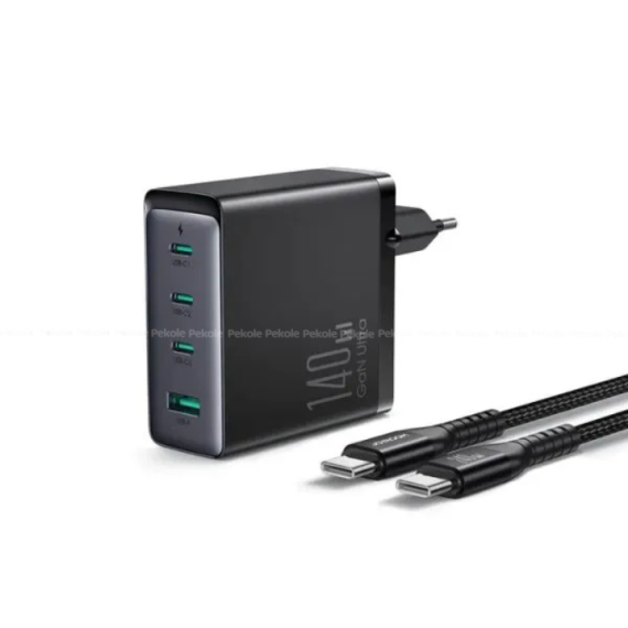 JOYROOM GaN Ultra JR-TCG05EU 140W 3C1A Fast Charger With C To C Cable – 2 Pin