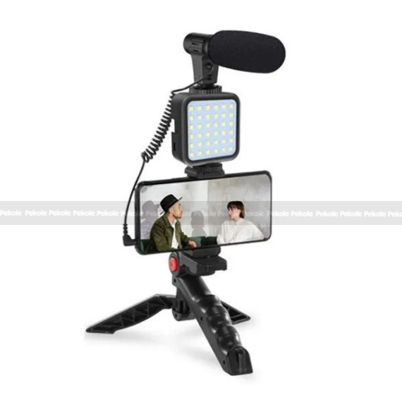 AY-49 Video Vlogger Kits With Microphone & LED Fill Light Mini Tripod